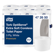 Tork OptiServe T7 Ekstra mykt toalettpapir uten kjerne, 3-lags, 18 rl.