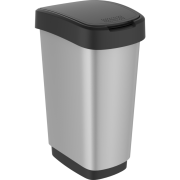 Avfallsbeholder Rotho Twist i plast, slv med sort lokk, 25 L